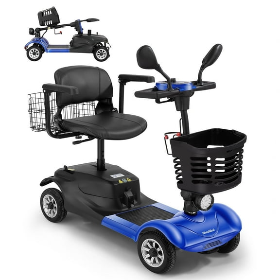 4-Wheel Foldable Mobility Scooter for Adults & Seniors - Heavy-Duty Compact Travel Scooter with Long-Lasting Battery, LED Lights, Basket & Portable Design