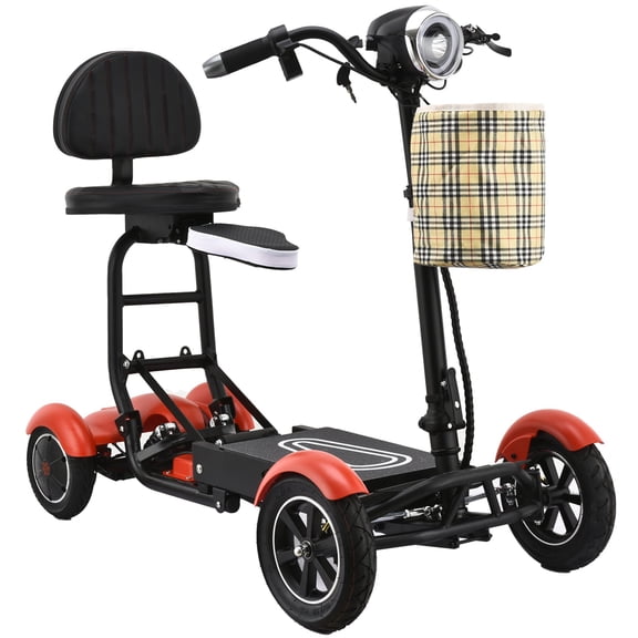 4 Wheel Foldable Mobility Scooter with Easy Operation - Electric Wheelchair Battery Powered – Matte Red