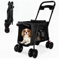 thumbnail image 1 of 4-Wheel Folding Pet Stroller for Small Dogs and Cats, Pet Rolling Carrier with Storage Bag, Breathable Mesh & 2 Safety Leashes, 1 of 9