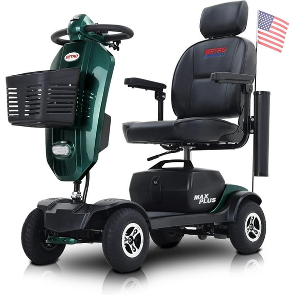 4 Wheel Mobility Scooter for Adults, Electric Mobility for Seniors, 20''W Armrest, Windshield, Rear Suspension, LED Light, Cup Holder, USB Charge Port, Gift Flag, 300lbs, 16 Miles Long Range, EMERALD