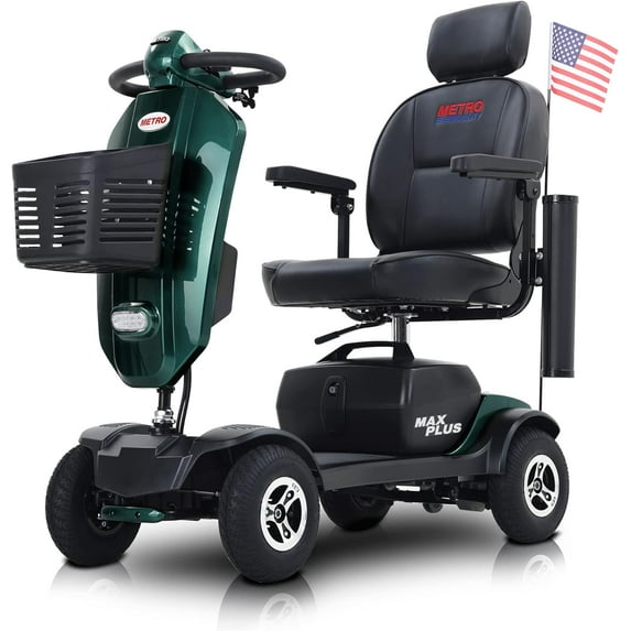 4 Wheel Mobility Scooter for Adults, Electric Mobility for Seniors, 20''W Armrest, Windshield, Rear Suspension, LED Light, Cup Holder, USB Charge Port, Gift Flag, 300lbs, 16 Miles Long Range, EMERALD