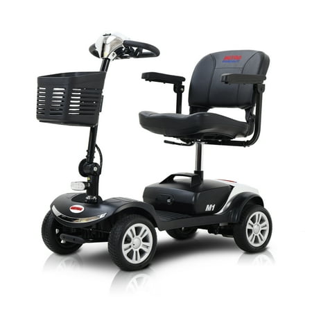 4 Wheel Mobility Scooter,Folding Compact Travel Mobility Scooter For Adults With Electric Powered Wheelchair Device,LED Light And Detachable Basket -300lbs,Chrome