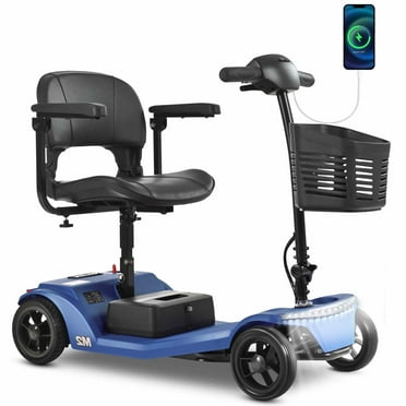 SEGMART 4 Wheel Mobility Scooter for Seniors, Blue Electric Motorized Device with Wide LED Head Light Portable, Outdoor Power Wheelchair with Anti-Tip Tires