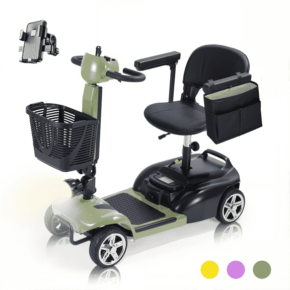 4 Wheel Mobility Scooter For Senior & Audults. Lightweight Mobility Scooter with Removable Battery. 6 MPH High Speed 265 lbs Capacity, Foldable Design (Green)