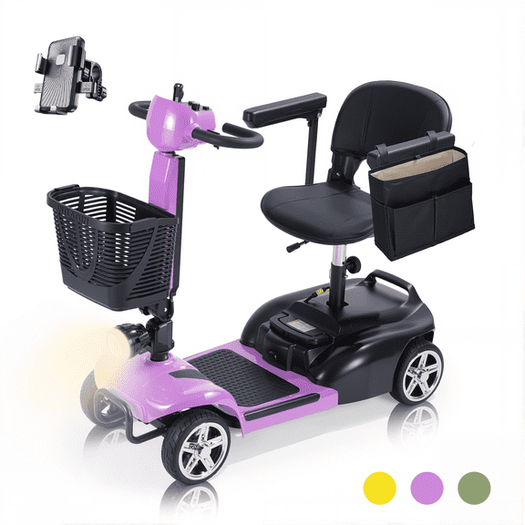 4 Wheel Mobility Scooter For Senior & Audults. Lightweight Mobility Scooter with Removable Battery. 6 MPH High Speed 265 lbs Capacity, Foldable Design (Purple)