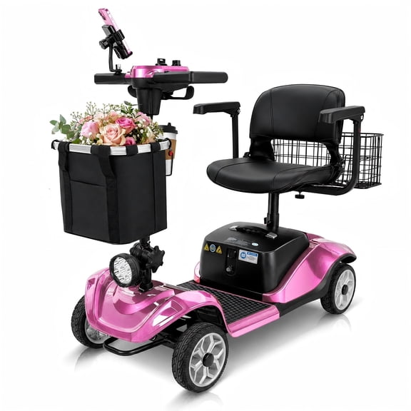 4 Wheel Mobility Scooter for Seniors&Adults,15 Miles Foldable Electric Mobility Scooter,350W Powered Electric Wheelchair Device for Adults 300 lbs,LED Lights,Basket,Compact Mobile for Travel