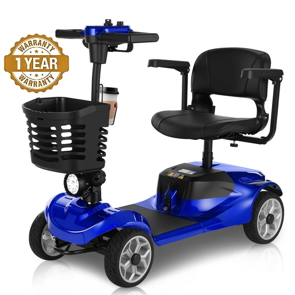 4 Wheel Mobility Scooter for Seniors&Adults,15 Miles Foldable Electric Mobility Scooter,350W Powered Electric Wheelchair Device for Adults 300 lbs,LED Lights,Basket,Compact Mobile for Travel