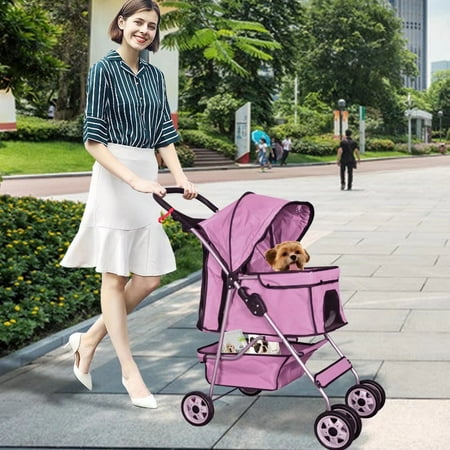 4 Wheel Pet Stroller Dog Stroller Dog Carriers for Small Dogs with Cup Holder, Pink