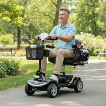 4-Wheel Powered Mobility Scooters, Mobility Scooters for Adults & Senior with Shock Absorber, 300W Motor, Rear Basket and Storage Box, LED Lights, White