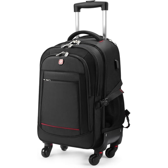 4-Wheel Rolling Backpack 45L (22x14x9 in): 17.3-Inch Roller Travel Laptop Backpack for Business, Water-Resistant Carry- Luggage, Airline Approved Suitcase for Travel and Commuting