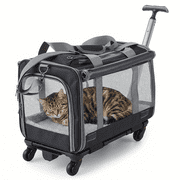 Rolling Pet Carrier for Cats & Small Dogs, 4-Wheel Collapsible with Telescopic Handle, Black