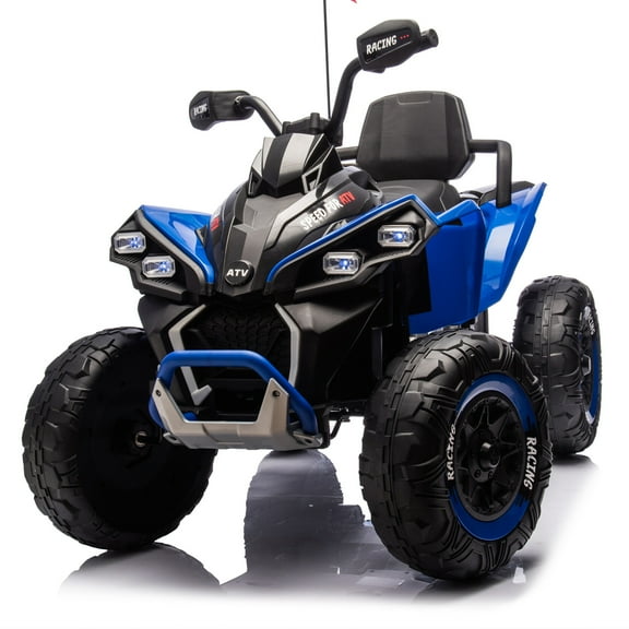 4 Wheeler Kids ATV Ride On Car, 24V Battery Powered Motorcycle with ​​Parent Control, English Storytelling, Music, Lights, USB, MP3 Display, Bluetooth, 2 Speed for 3-8 Kids, Blue