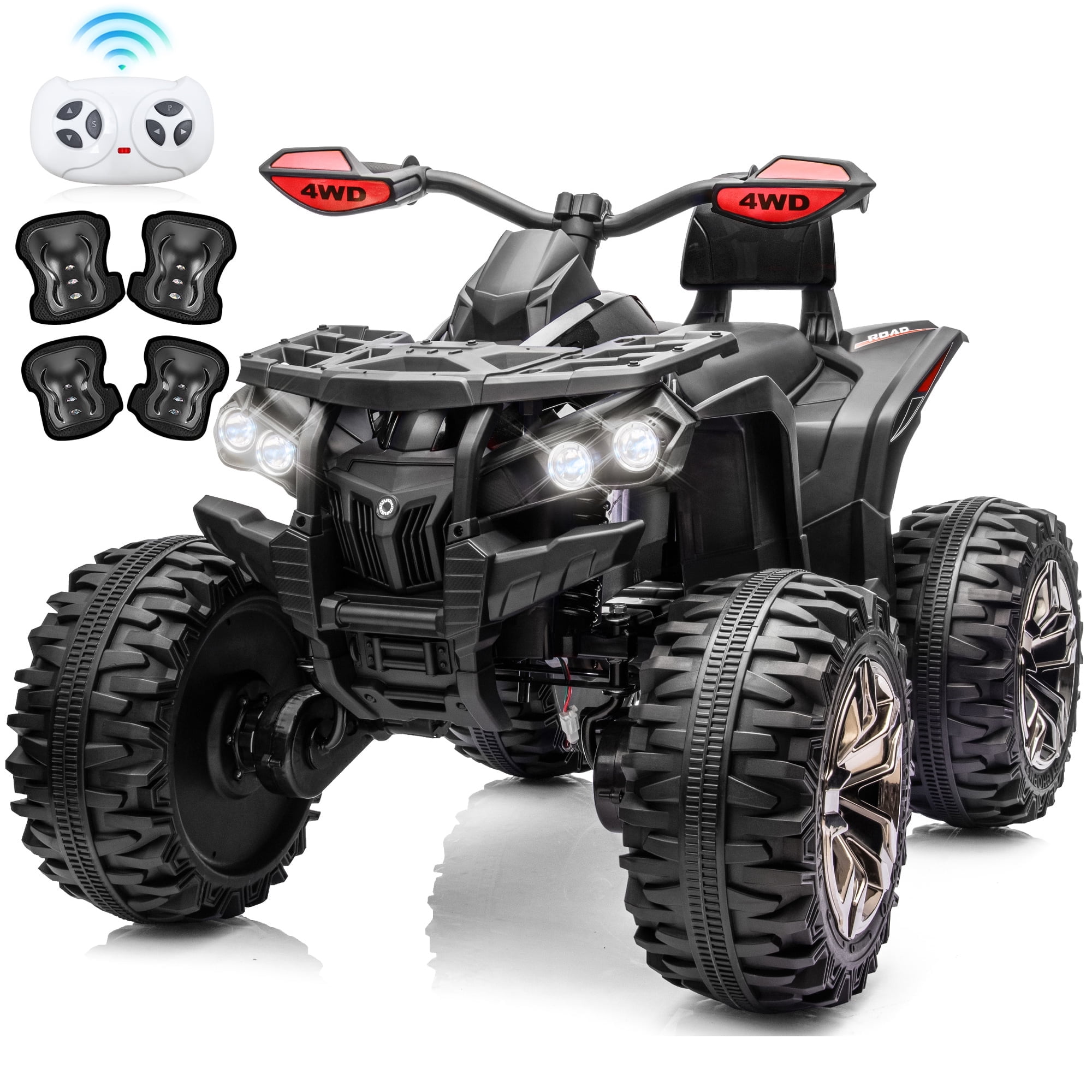 4 Wheeler for Kids, Joyracer 4WD Electric Atv for Kids, 24 Volt Ride on Toys, Outdoor Gift with 800W Motor, Bluetooth Music, Horn, LED, Black