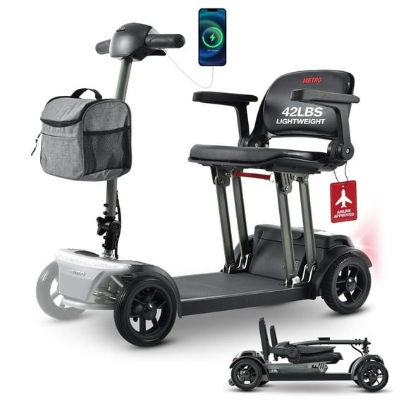 4 Wheels Adult Mobility Scooter with LED Headlights and Basket,Foldable Scooters for Middle age Seniors,265 lbs with Charger Port,10-15mile Range with Extremely Powerful Motor