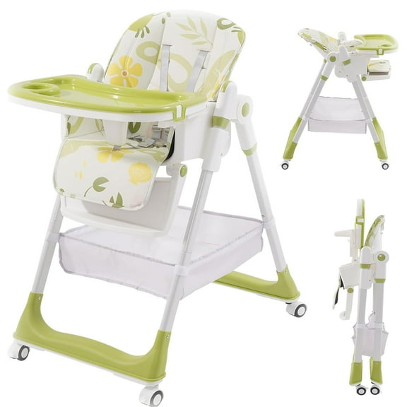 Ealing Folding Baby Children's High Chair Grows with Safety Belt 6 Months to 3 Years,Adjustable Height and Backrest (Green)
