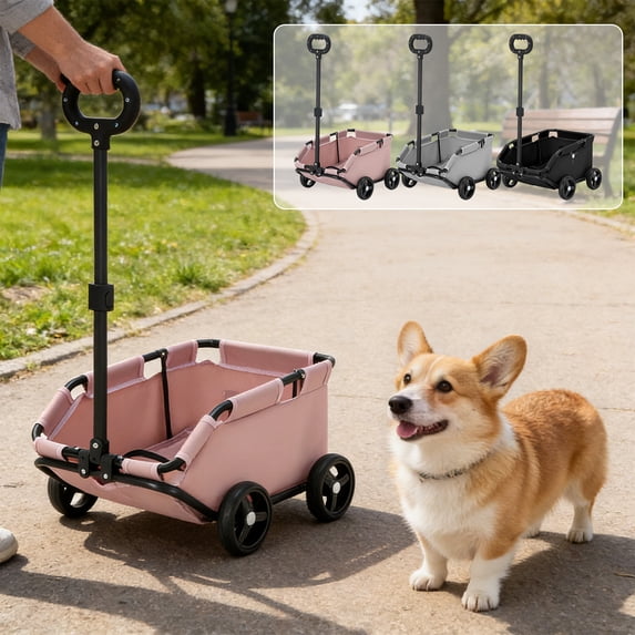 4 Wheels Folding Pink Pet Dog Stroller, Lightweight Travel Cart for Small Dogs Cats, Portable Carrier Wagon for Walking Shopping Outdoor Play (Gray)