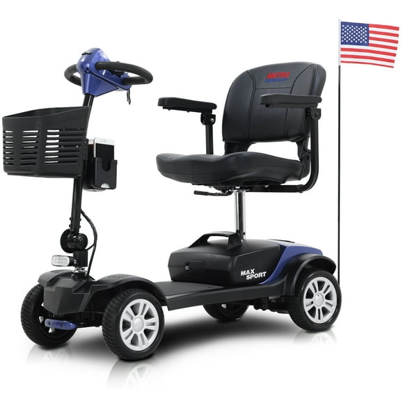 BTMWAY Travel Mobility Scooter, Heavy Duty Electric Scooters with 4 Anti-Tip Wheels, Compact Lightweight Mobility Scooters for Senior Adults Elderly, Foldable Mobility Scooter, Blue