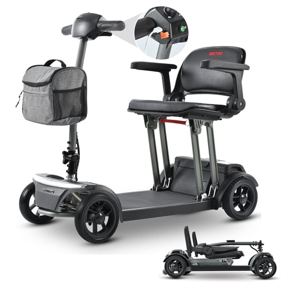 4 Wheels Mobility Scooters for Seniors & Adult, Electric Folding Scooter, 265lbs, Airline Approved, Grey