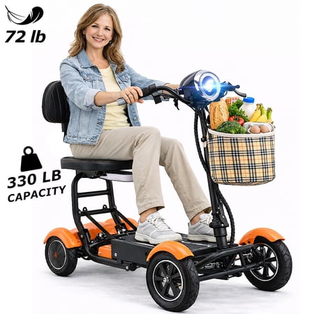 Bangeran Travel Scooter for Easy Mobility, Powerful Double Motors for Outdoor Riding (500W), 330lb Capacity, Orange