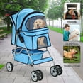 thumbnail image 1 of 4 Wheels Pet Stroller Foldable Dog Stroller Cat Stroller with Cup Holders& Storage Basket for Small Medium Dogs, Blue, 1 of 9