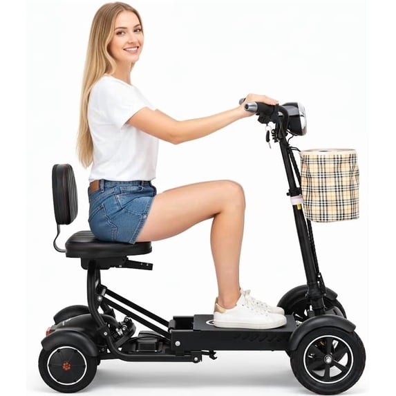 Bangeran 4 Wheels Smart Electric Power Scooter, Portable Foldable Travel Design Allowed on Airplanes, Extra Flap Open Child Seat - Matte Black