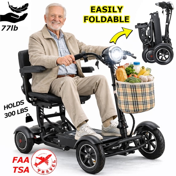 Bangeran 4 Wheels Smart Electric Power Scooter, Portable Foldable Travel Design Allowed on Airplanes, Extra Flap Open Child Seat - Matte Black