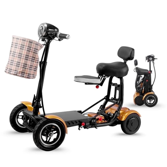 4 Wheels Travel Folding Electric Wheelchair for Adults & Elderly with Front Basket - Mobility Scooter - Gold