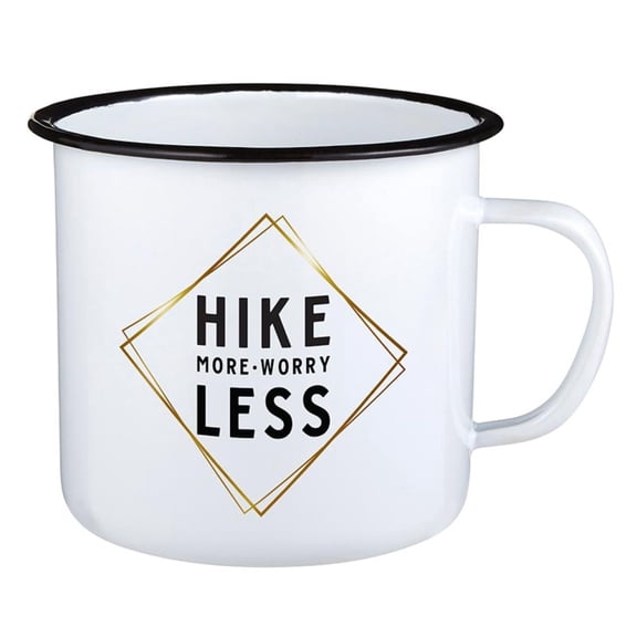 4" White 24 Ounces Decorative Mug with Hike More Worry Less Print Design