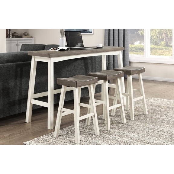 4 White And Coffee Pub Height Dining - Solid Rubberwood Furniture Wood With Finish For Home