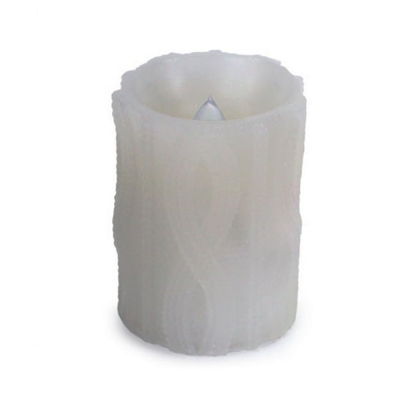 Melrose 31105514 4 in. White Cable Knit Battery Operated Flameless LED Wax Christmas Pillar Candle