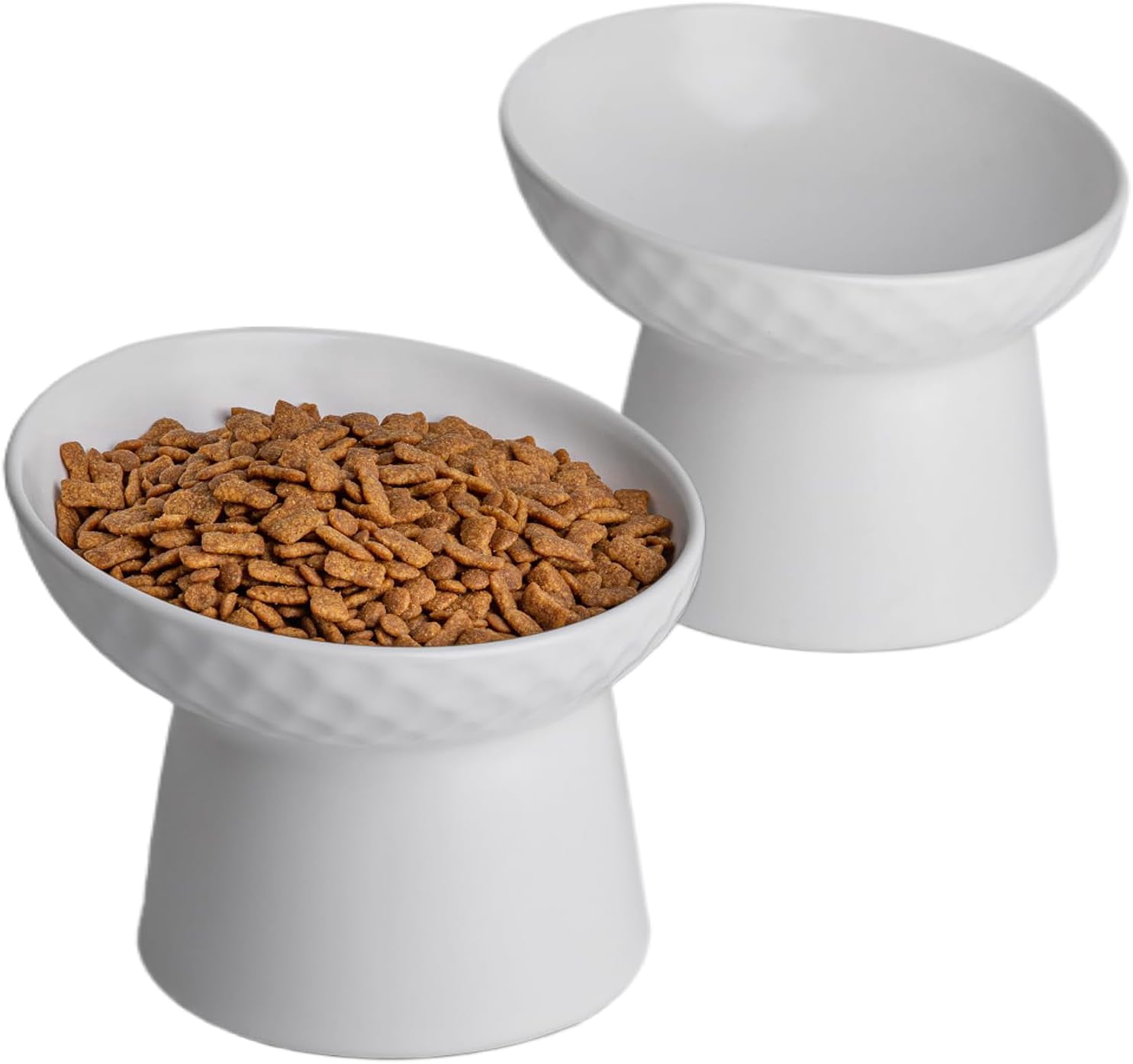 4 White Ceramic Elevated Cat Bowls, Tilted Stress-Free Design for Food or Water, Dishwasher and Microwave Safe, Lead-Free
