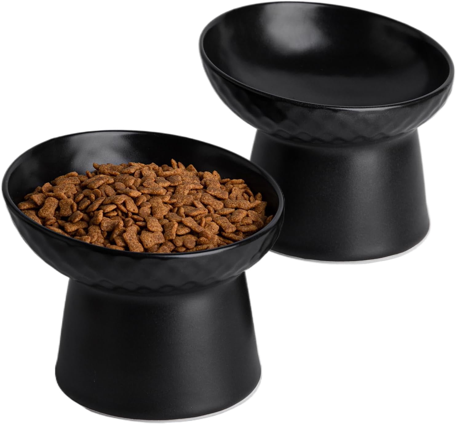 4 White Ceramic Elevated Cat Bowls, Tilted Stress-Free Design for Food or Water, Dishwasher and Microwave Safe, Lead-Free