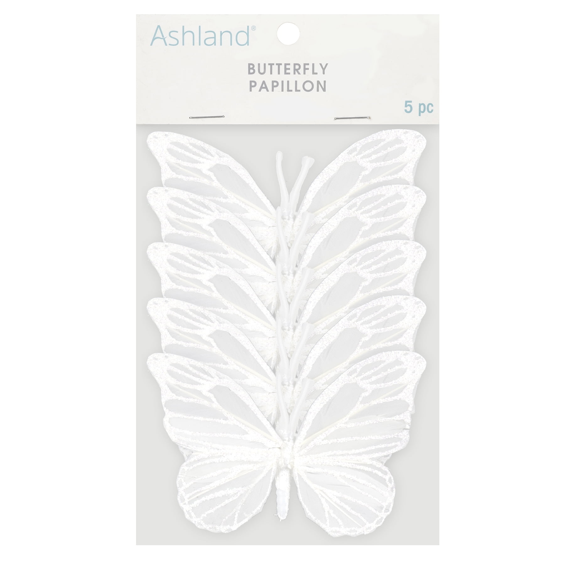 4" White Feather Decorative Butterflies for Floral Arrangements
