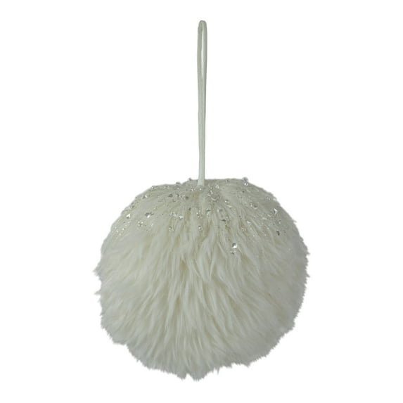 4" White Fuzzy Sphere Indoor Hanging Christmas Decoration