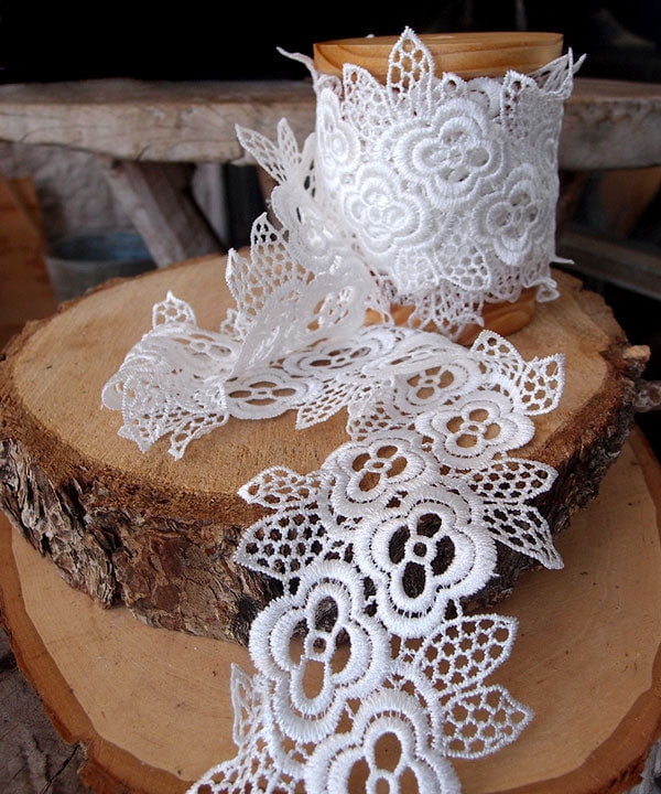 4 White Lace Ribbon 5 Yards-,