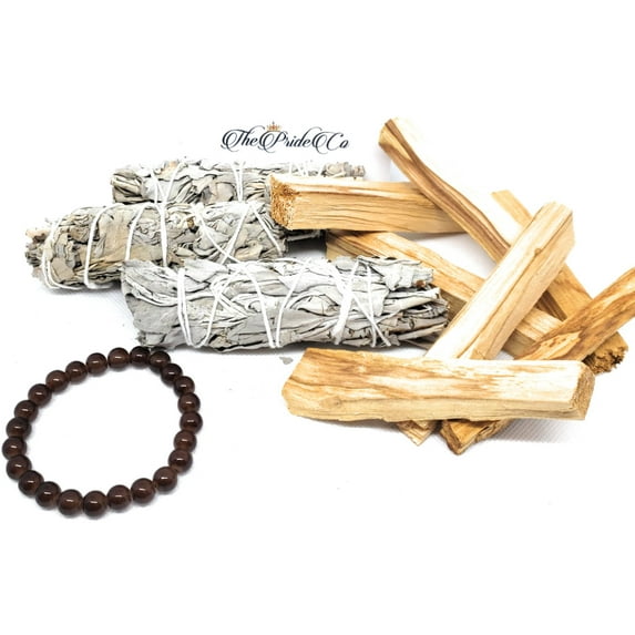 4" White Sage (3) And Palo Santo Smudge Stick/Wood (7) With Bead Bracelet