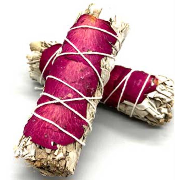 4" White Sage & Rose Petal smudge stick