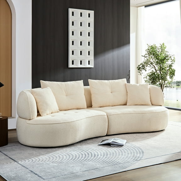 4 White Sectional With Removable Pillows, Cloth & Solid Wood Structure Construction Fabric For 4 Couch