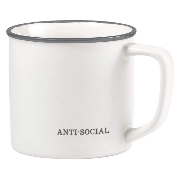 4" White and Gray Stylish "Anti-Social" Stoneware Mug