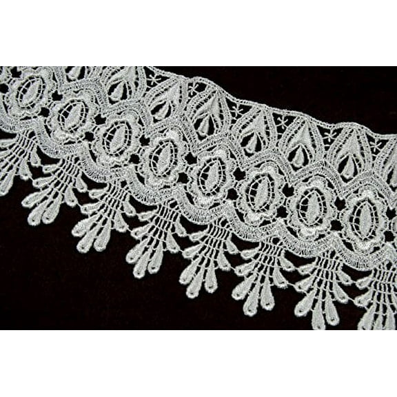 4" White or Off White Venise Vintage Victorian Floral Lace Trim By Yard (Off White)