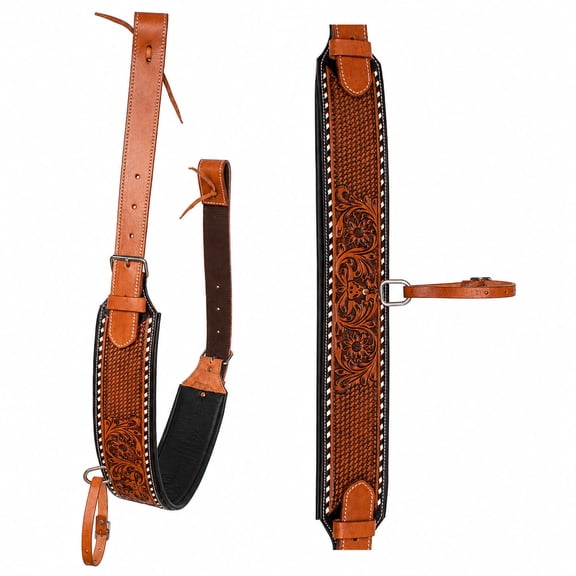 4" Wide Tooled Padded Leather Rear Flank Horse Saddle Cinch Girth Billets 97136