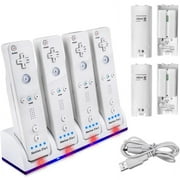4 Wii Controller Batteries with Charger Dock for Wii Controller, TechKen Remote Control Charger Docking Station with 4 Rechargeable Batteries Compatible  Wii Remote Control