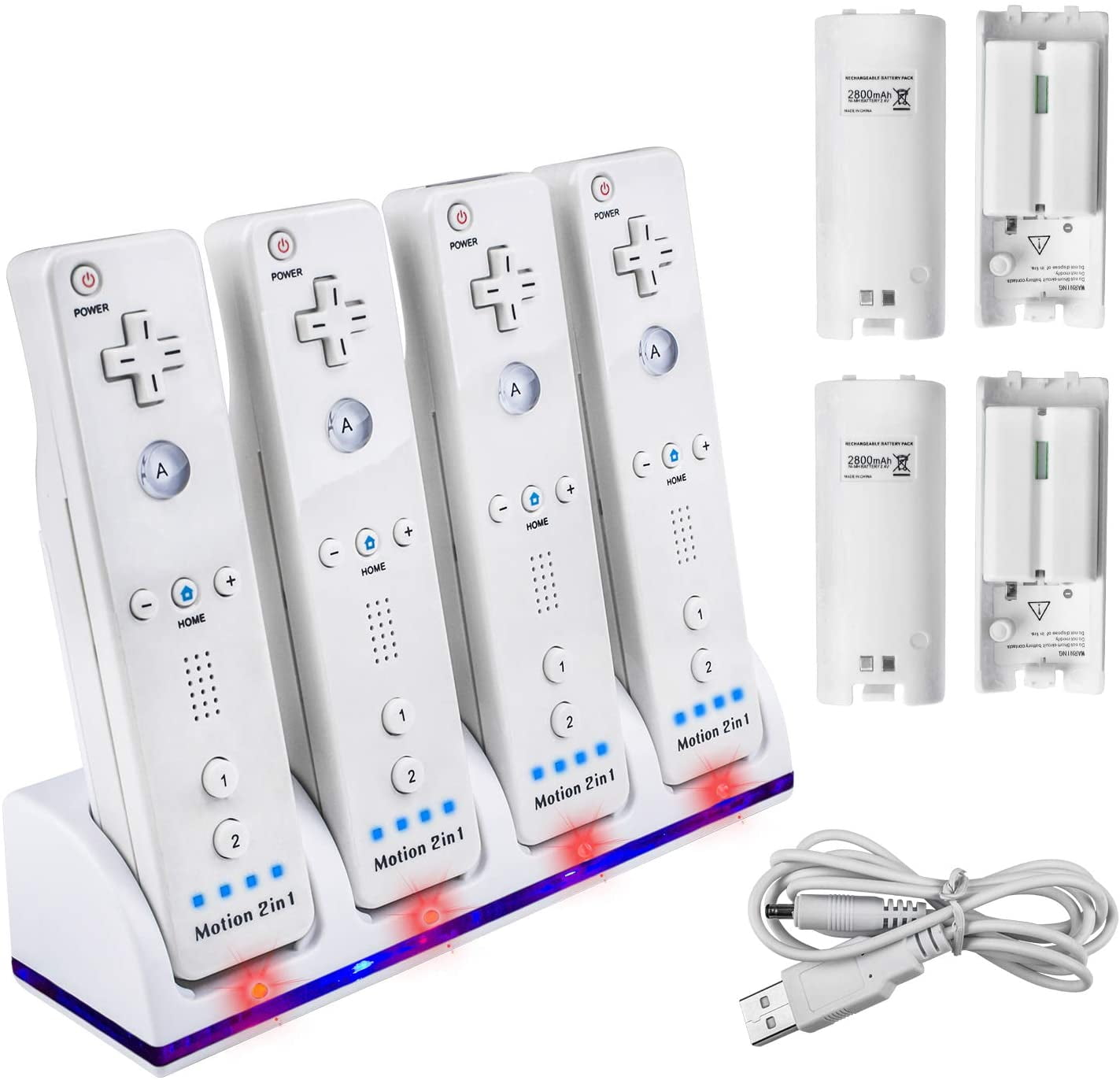 4 Wii Controller Batteries with Charger Dock for Wii Controller, TechKen Remote Control Charger