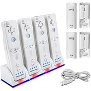 4 Wii Controller Batteries with Charger Dock for Wii Controller, TechKen Remote Control Charger Docking Station with 4 Rechargeable Batteries Compatible Wii Remote Control