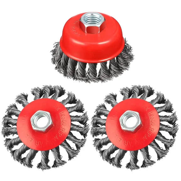 4 Wire Cup Brush 3-Pack Coarse Twisted Wire For Angle Grinder Free Shipping