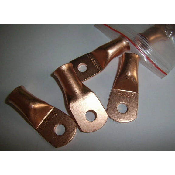 (4) Wire Ring Terminal Copper 1/0 Awg Gauge 1/4" Connectors Car Audio Terminals