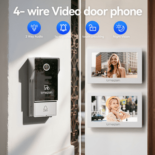 4-Wire Video Door Phone, 7inch , 1080P Wifi, With 1-Screens , 1-Monitor and 5 RFID card, Tuya App Password/Card Swipe Unloc,Touch Screen,Voice Message, 2 Way Audio, RFID card