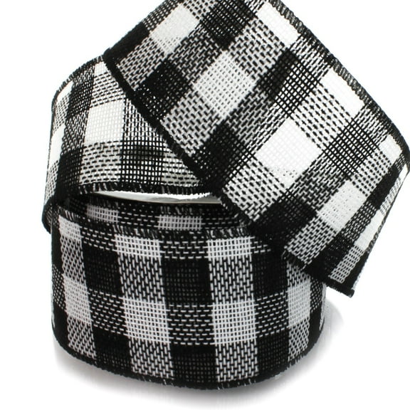 4" Wired Black/White Buffalo Plaid Burlap Ribbon 10 Yards
