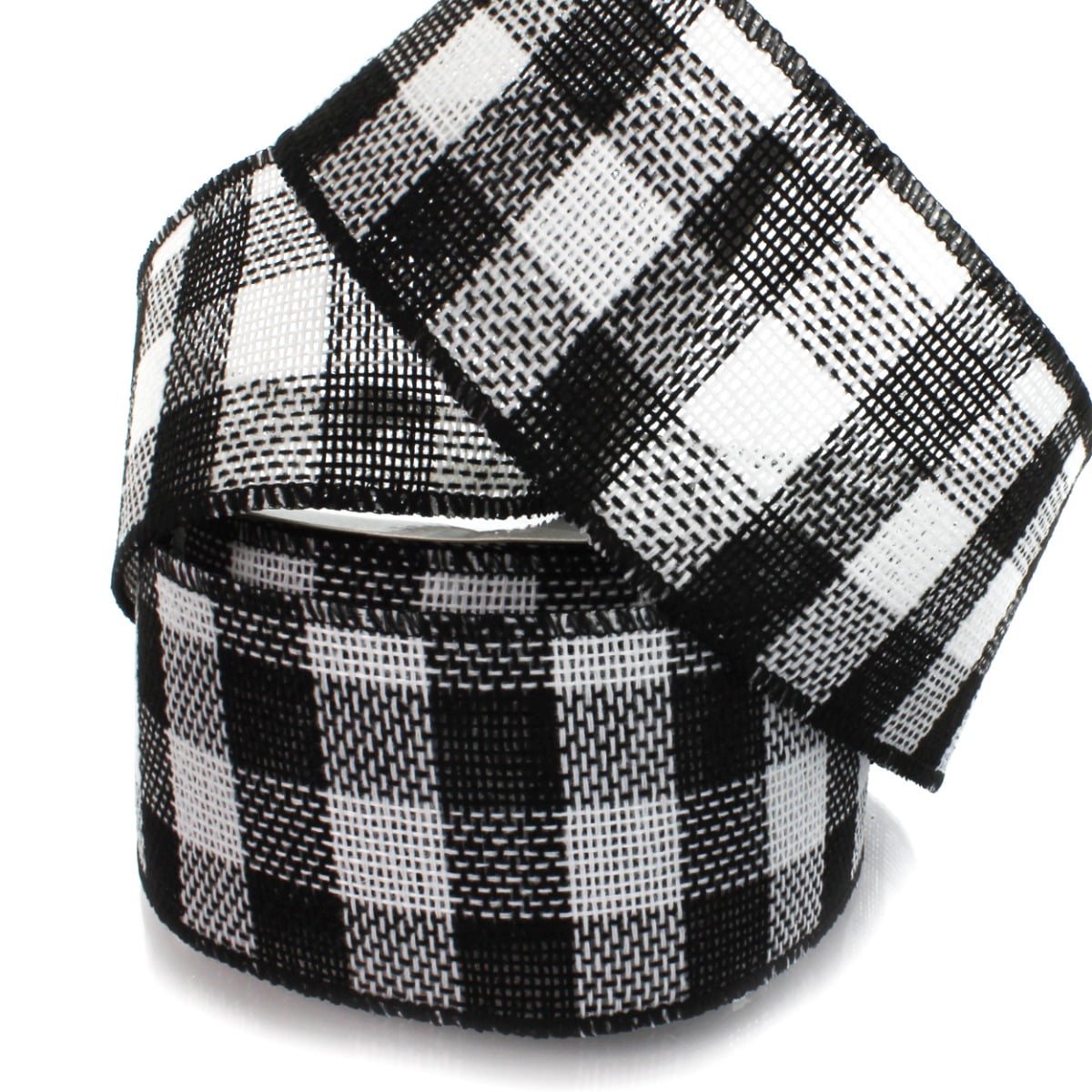4" Wired Black/White Buffalo Plaid Burlap Ribbon 25 Yards