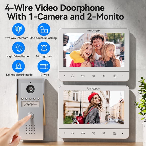 7inch Wired Video Intercom System, 120 " Wide View, One-touch Unlock, Color Display, Night Vision, 2-Way Talk, Silent Mode, 16 Ringtones